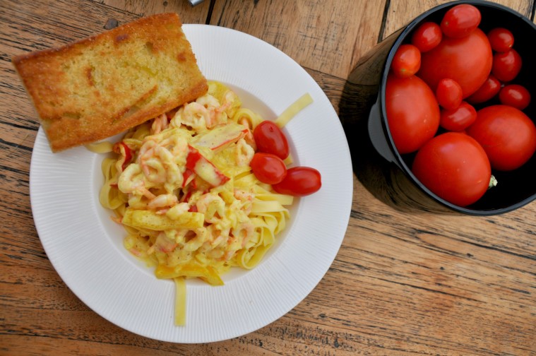 Heta räkor i krämig pasta - Lindas Matstuga