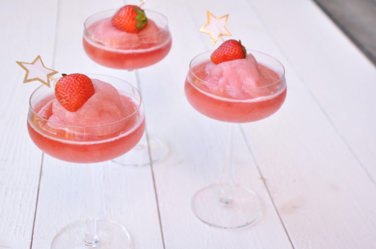 Frosé frozen rosé strawberry syrup lemon juice